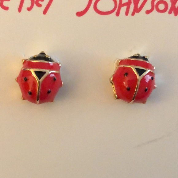 Betsey Johnson Gold Tone Red & Black Enamel Ladybug Stud Earrings NWT - Picture 7 of 12